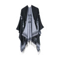 Women's Indian Printed Tassel Open front Poncho Cape Cardigan Wrap Shawl Faux Reversible Warm Cardigan Stole Capes